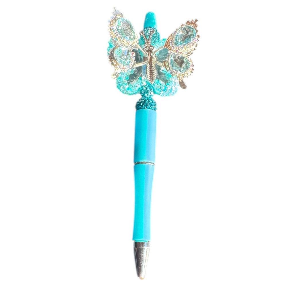 Light Blue Bouncing Butterfly Beaded Pen